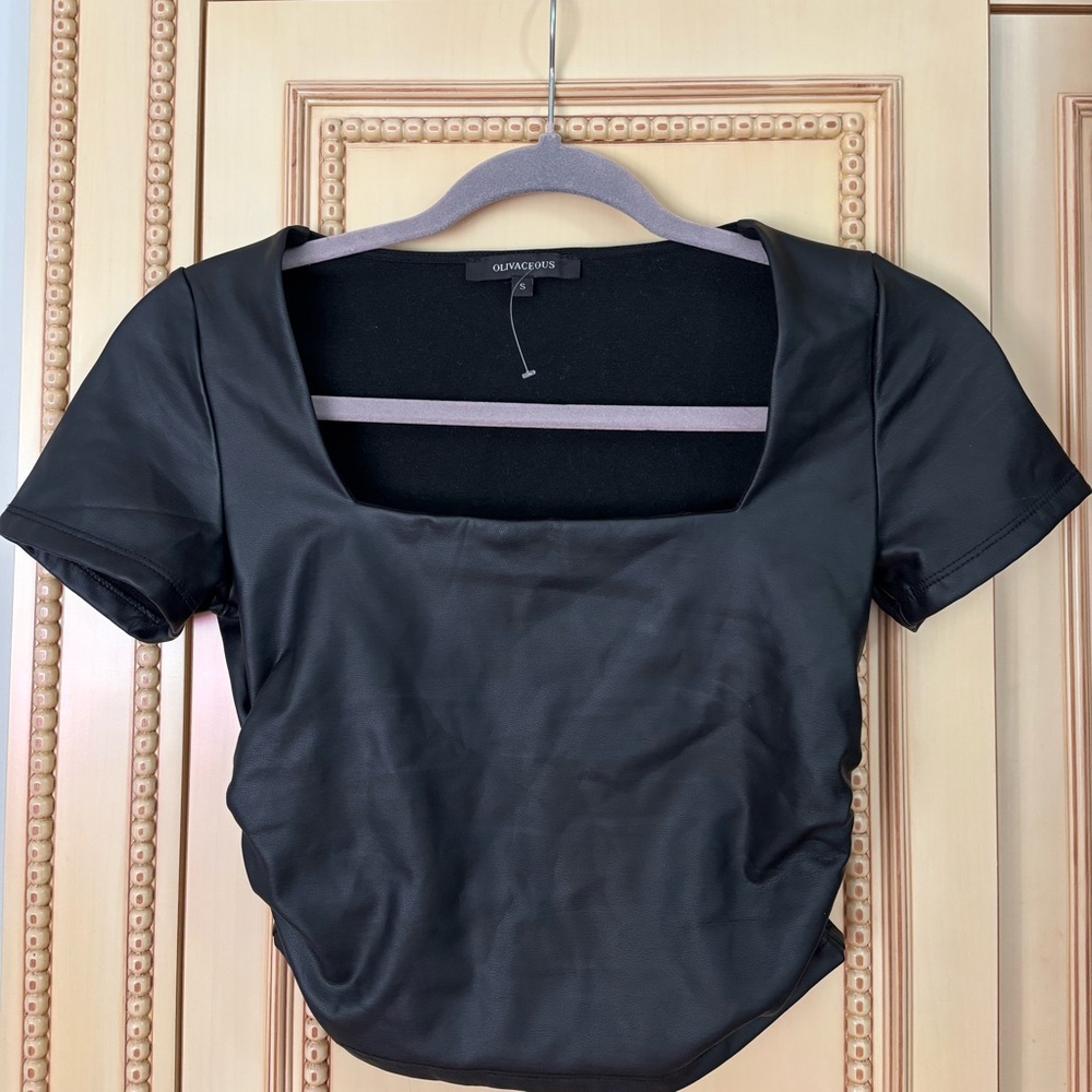 Leather square neck top